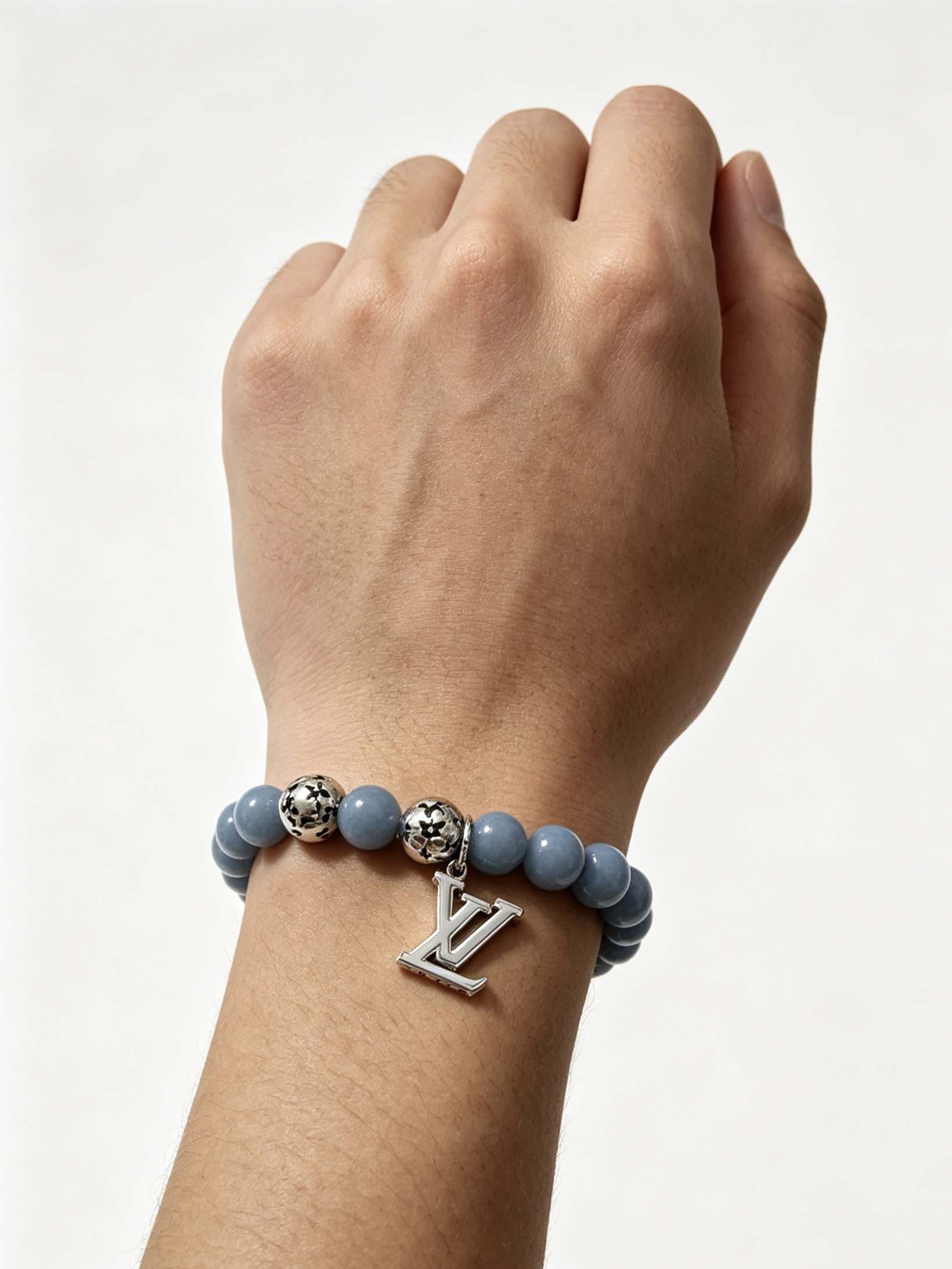 Louis Vuitton Blue Beaded Bracelet with Silver Accents
